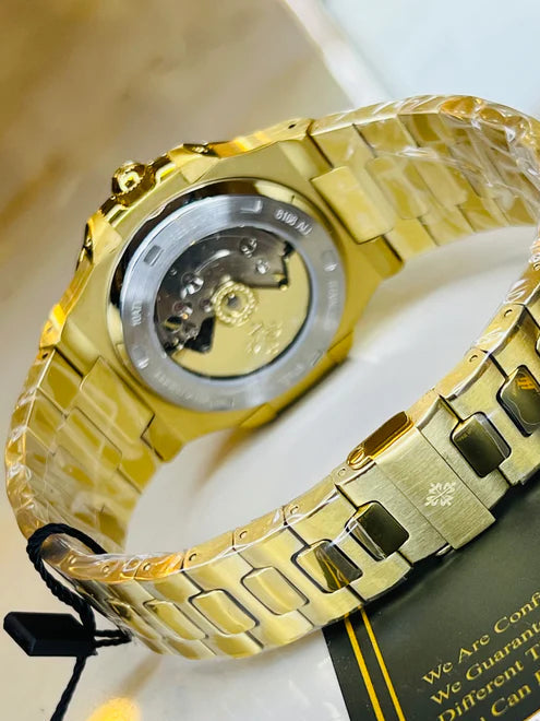 Gold Sapphire Blue Automatic Nautilus Watch