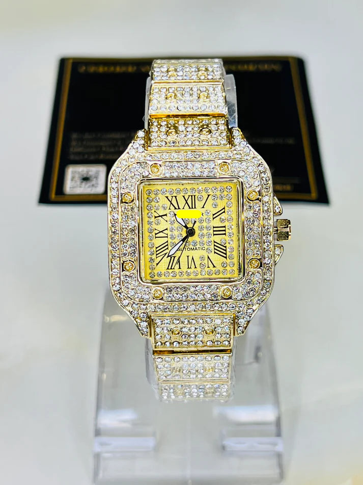 CTR All Gold Square Tank Iced Out Watch